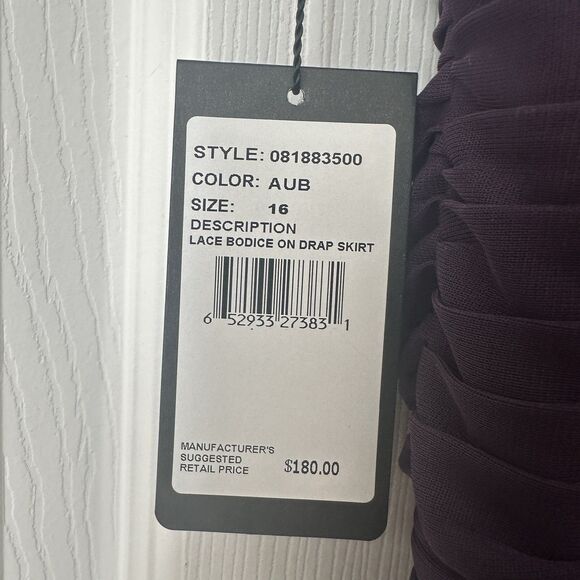 adrianna papell dress Like A Glove NWT Purple Lace Shoulders Shirred Plus 16 - Picture 10 of 10